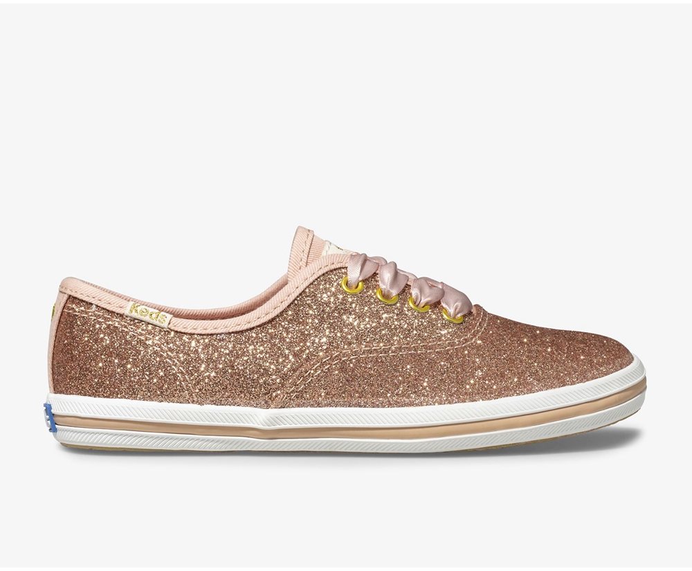 Πανινα Παπουτσια Παιδικα - Keds Kate Spade New York Champion Glitter - Ροζ Χρυσο Χρωμα - MDXGT4516